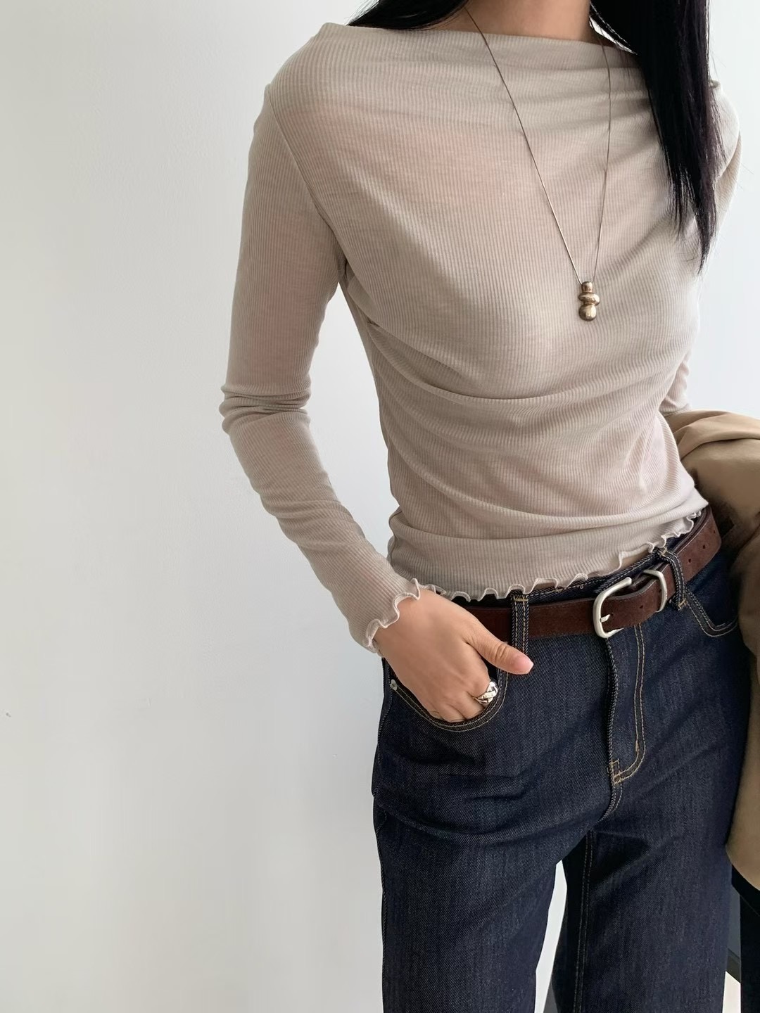 FLAT WHITE韓國直郵㊣女士新品休閑人氣熱賣25秋冬長袖T恤FLAT WHITE長袖T恤圖色1
