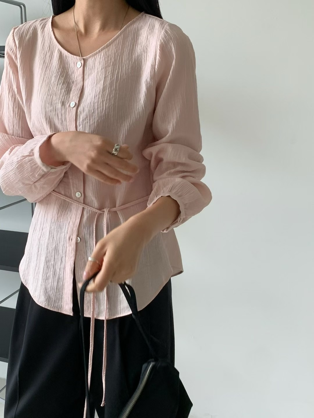 FLAT WHITE韓國代購㊣女士新品25秋冬休閑熱賣推薦襯衫蕾絲衫FLAT WHITE襯衫/蕾絲衫圖色2