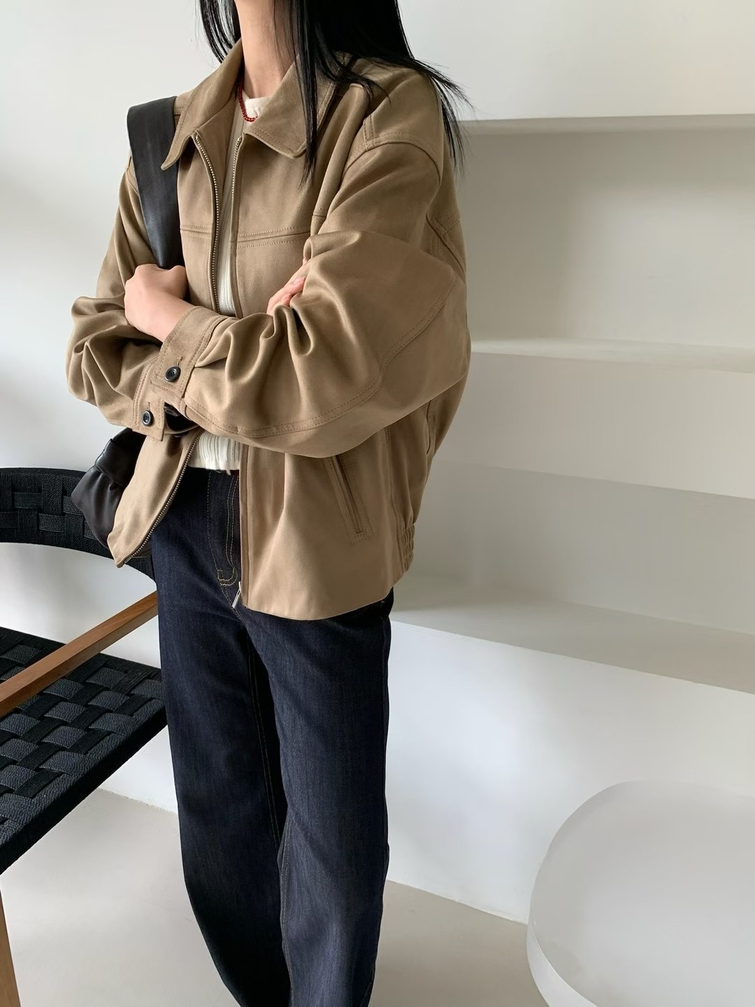 FLAT WHITE東大門㊣直郵女士新款真品職業熱賣25秋冬推薦夾克FLAT WHITE夾克