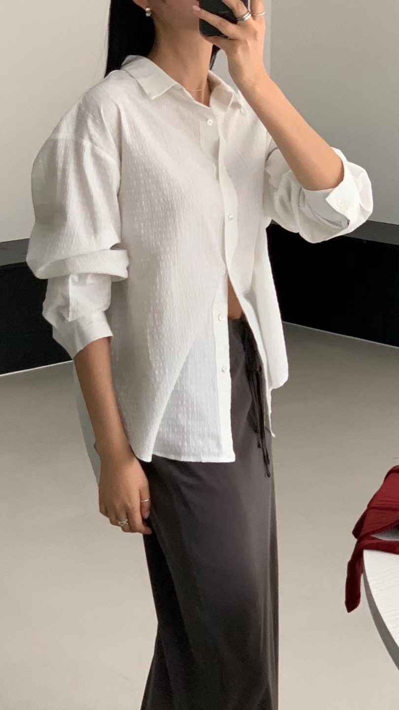 FLAT WHITE韓國代購㊣女裝新品真品休閑人氣25秋冬襯衫蕾絲衫FLAT WHITE襯衫/蕾絲衫