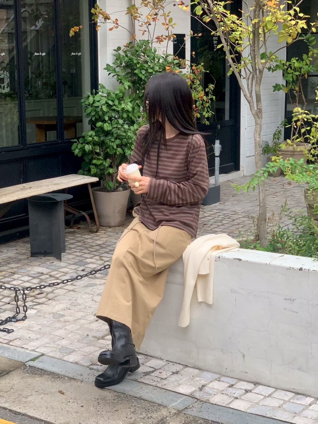 FLAT WHITE韓國代購㊣女士新款熱賣推薦職業休閑真品長袖T恤FLAT WHITE長袖T恤圖色3