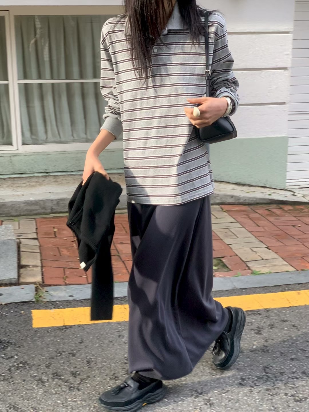 FLAT WHITE韓國代購㊣女士新款熱賣時尚職業長袖T恤不含腰帶FLAT WHITE長袖T恤