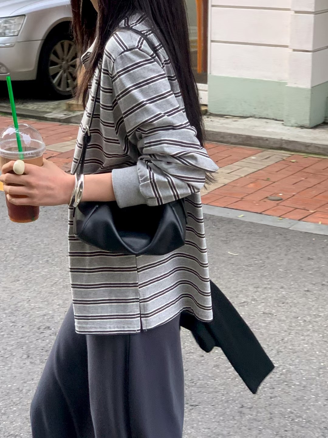 FLAT WHITE韓國代購㊣女士新款熱賣時尚職業長袖T恤不含腰帶FLAT WHITE長袖T恤