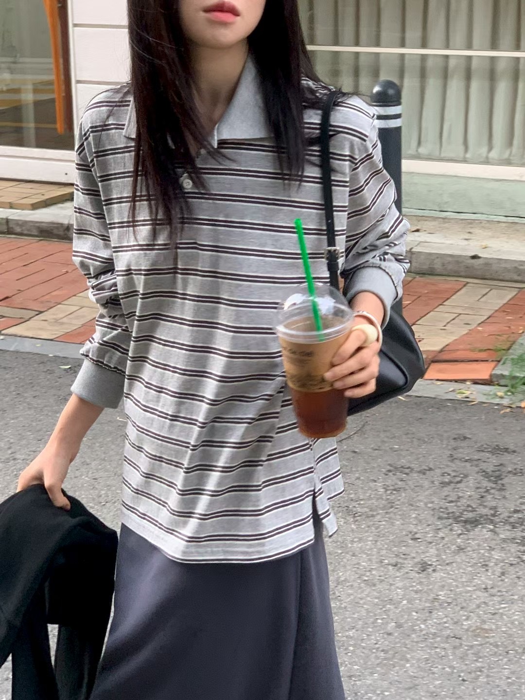 FLAT WHITE韓國代購㊣女士新款熱賣時尚職業長袖T恤不含腰帶FLAT WHITE長袖T恤