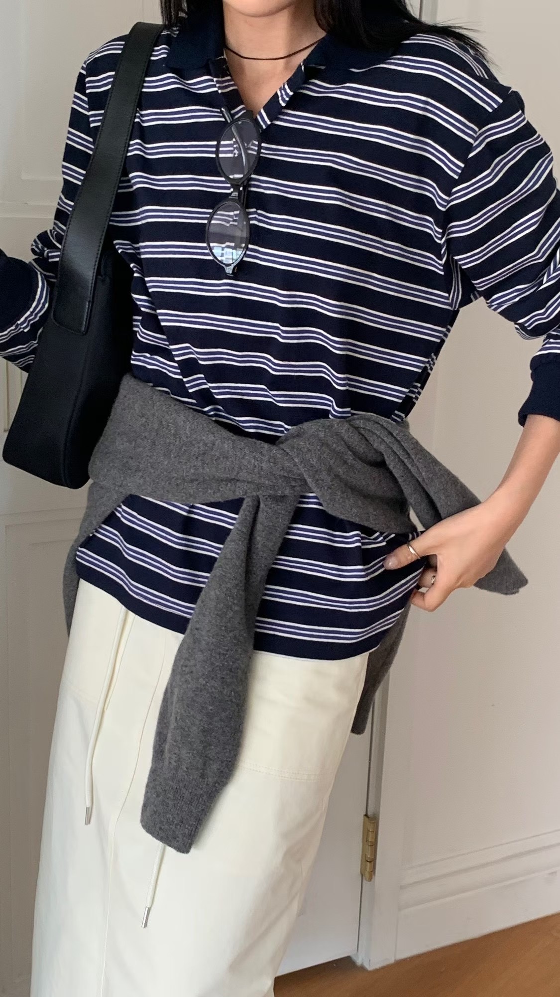 FLAT WHITE韓國代購㊣女士新款熱賣時尚職業長袖T恤不含腰帶FLAT WHITE長袖T恤圖色3