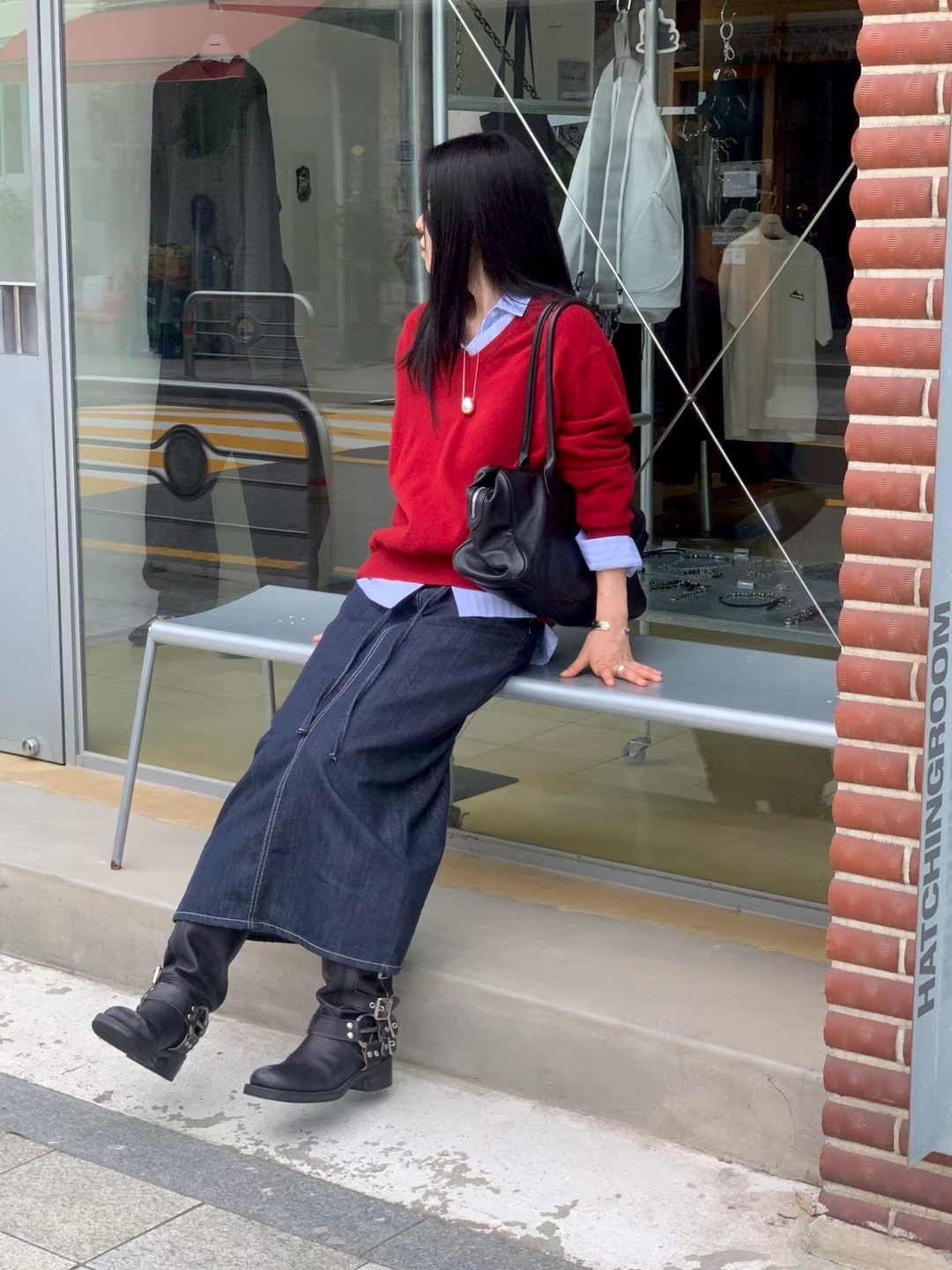 FLAT WHITE東大門㊣代購女裝新品人氣25秋冬休閑推薦職業長裙FLAT WHITE長裙