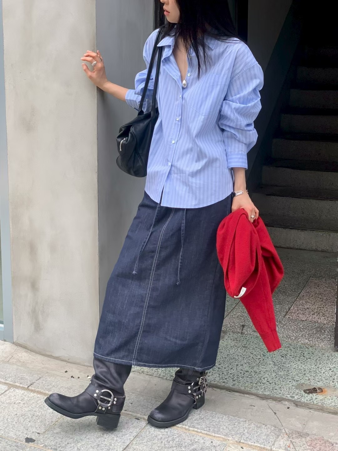 FLAT WHITE東大門㊣代購女裝新品人氣25秋冬休閑推薦職業長裙FLAT WHITE長裙