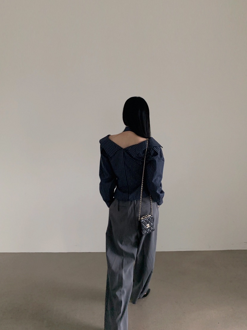VERANDA韓國直郵㊣女裝新品職業推薦人氣襯衫蕾絲衫含脖帶格紋VERANDA襯衫/蕾絲衫