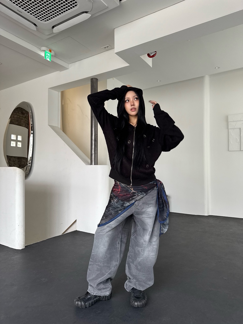 SEEOT東大門㊣直郵女裝新款推薦熱賣真品職業牛仔褲拉絨迷彩GGD牛仔褲