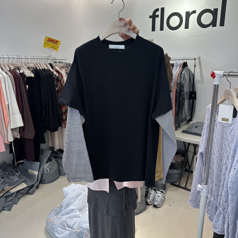 FLORAL韓國直郵㊣女裝新款職業真品休閑熱賣25秋冬長袖T恤雙層FLORAL長袖T恤圖色2