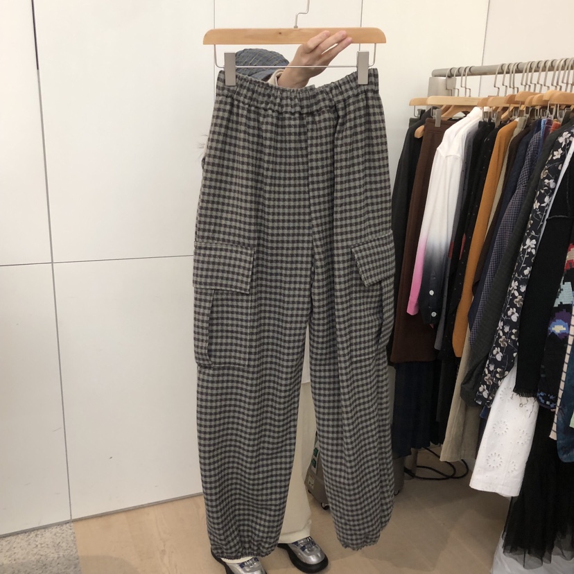 DOHWAJI東大門㊣實拍女裝新品休閑人氣休閑褲工裝褲羊毛格紋DOHWAJI休閑褲