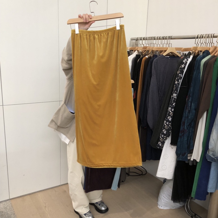 DOHWAJI韓國代購㊣女裝新款25秋冬真品半身裙中短裙天鵝絨開衩DOHWAJI半身裙/中短裙圖色2
