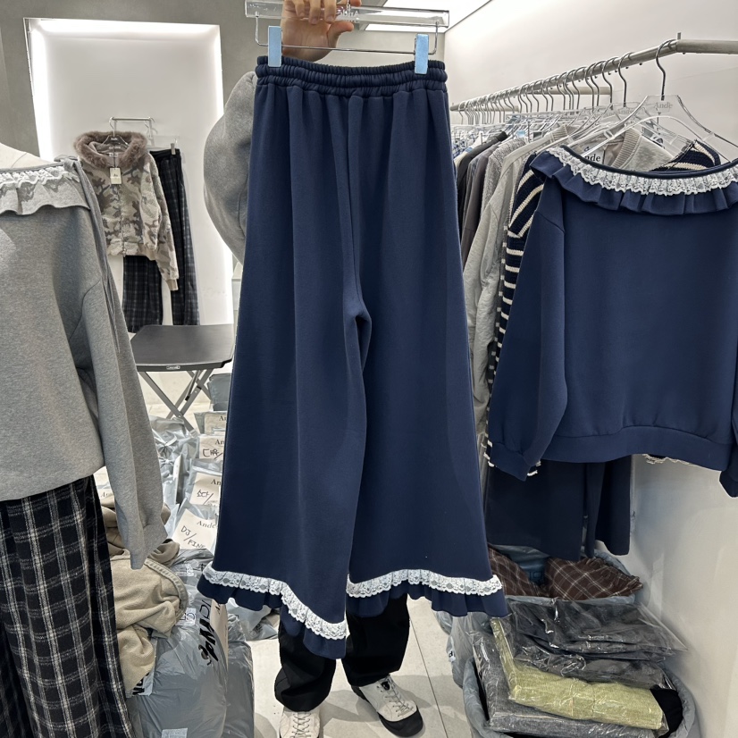 ANDE韓國直郵㊣女士新品熱賣推薦25秋冬真品職業休閑褲荷葉邊Ande休閑褲