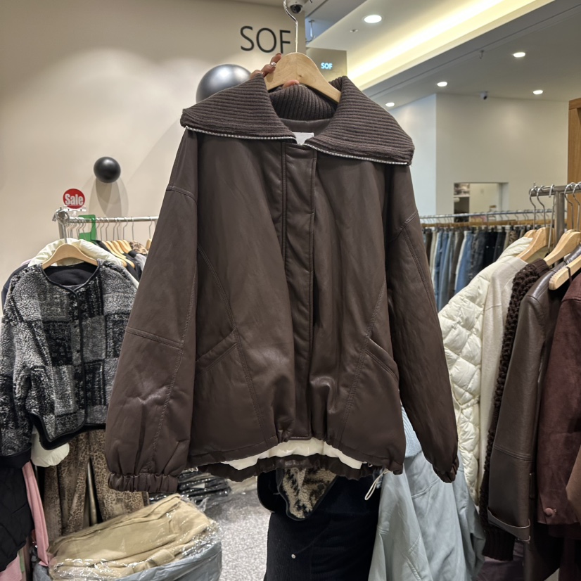 SOF東大門㊣實拍女士新品熱賣休閑時尚真品人氣夾克皮革填充絨SOF夾克圖色2