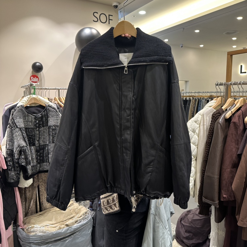 SOF東大門㊣實拍女士新品熱賣休閑時尚真品人氣夾克皮革填充絨SOF夾克圖色3