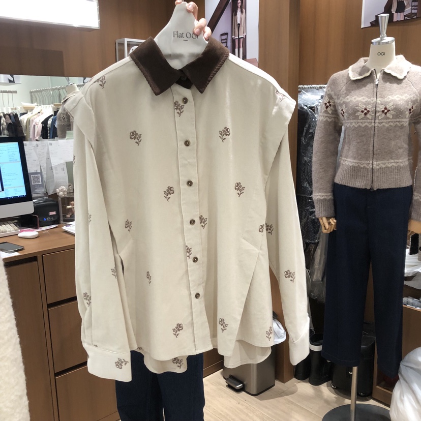 OGI韓國代購㊣女士新品人氣推薦時尚熱賣25秋冬襯衫蕾絲衫繡花FLat OGI襯衫/蕾絲衫圖色2