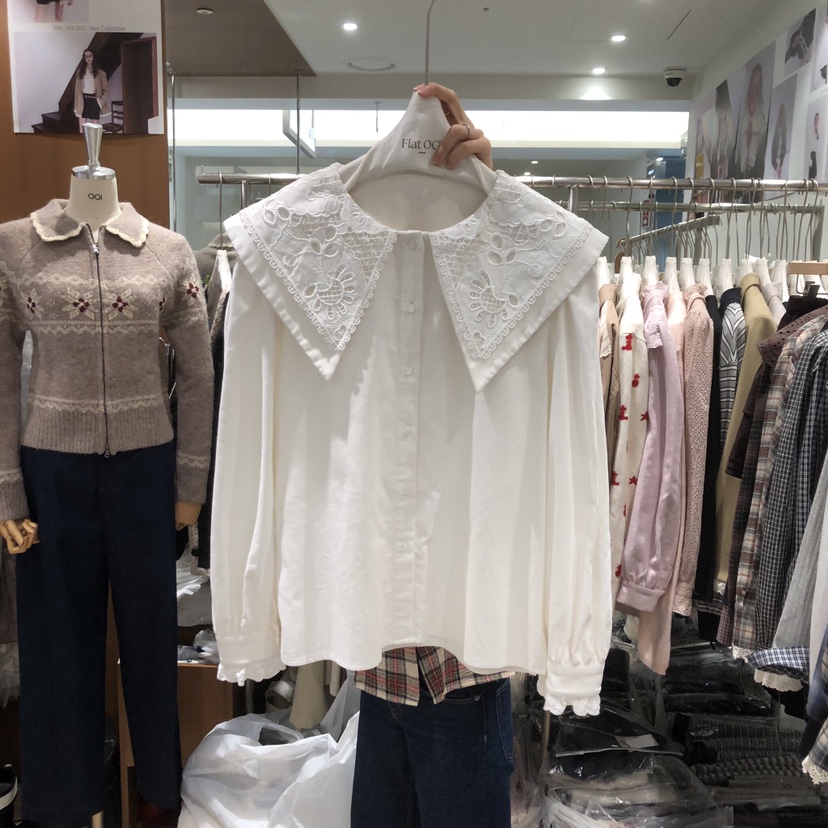 OGI東大門㊣代購女士新款休閑職業人氣真品推薦時尚襯衫蕾絲衫FLat OGI襯衫/蕾絲衫