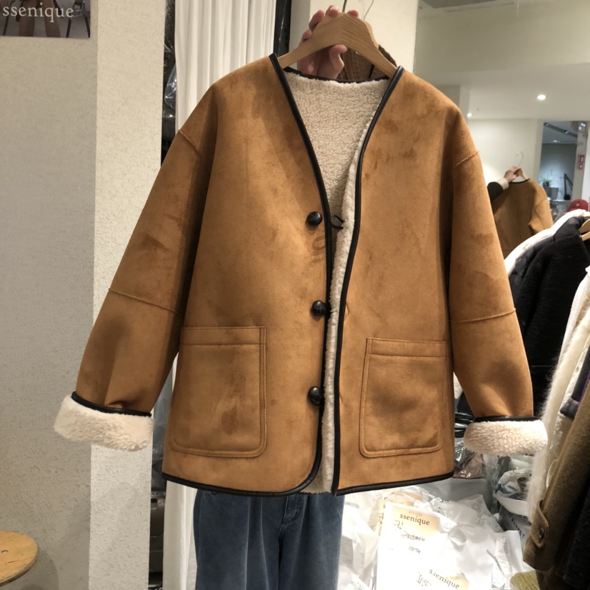 SSEMIENNE東大門㊣代購女裝新品熱賣25秋冬休閑夾克兩面穿羊毛SSENIQUE夾克