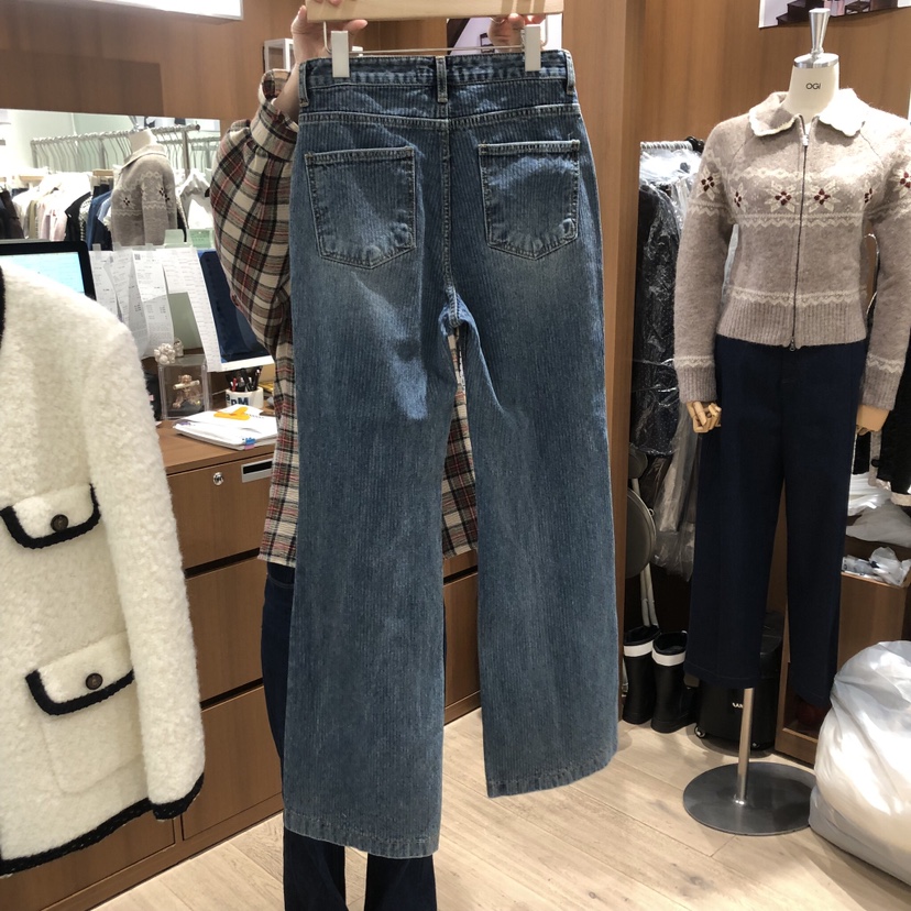 OGI東大門㊣直郵女士新款時尚推薦人氣25秋冬熱賣牛仔褲條紋FLat OGI牛仔褲
