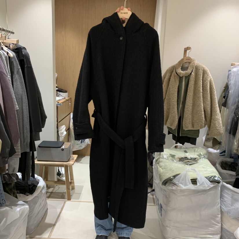 HOWFF東大門㊣代購女裝新款職業真品時尚中長款大衣羊毛連帽HOWFF中長款大衣圖色2