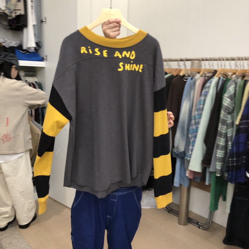 DOHWAJI韓國代購㊣女士新款真品推薦時尚熱賣長袖T恤刺繡拼色DOHWAJI長袖T恤