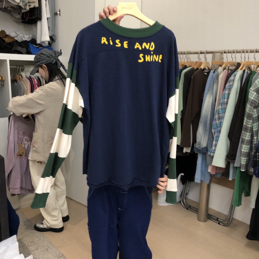 DOHWAJI韓國代購㊣女士新款真品推薦時尚熱賣長袖T恤刺繡拼色DOHWAJI長袖T恤圖色2