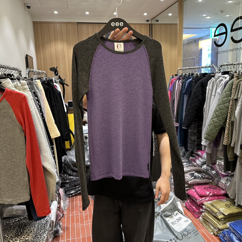 E/E/E韓國直郵㊣女士新品休閑真品時尚25秋冬熱賣長袖T恤E/E/E長袖T恤圖色2