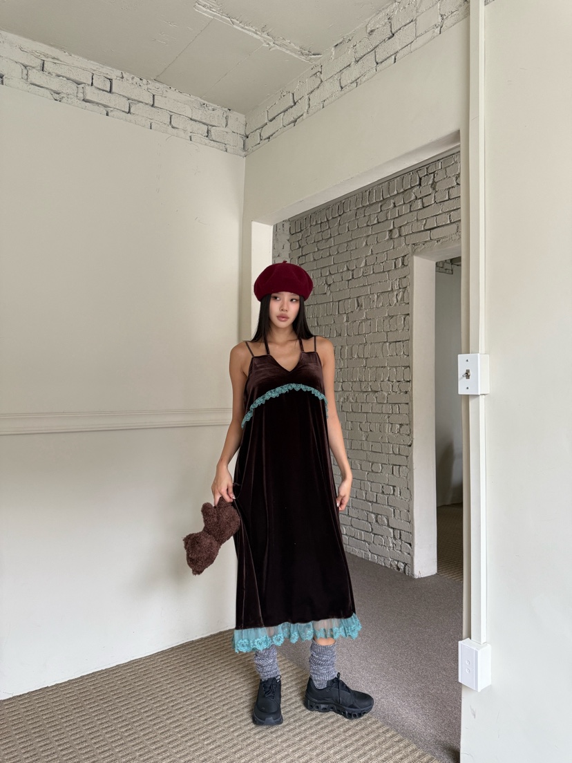 MAISONDEGLORY東大門㊣直郵女士新款真品推薦熱賣連衣裙天鵝絨MAISON DE GLORY連衣裙