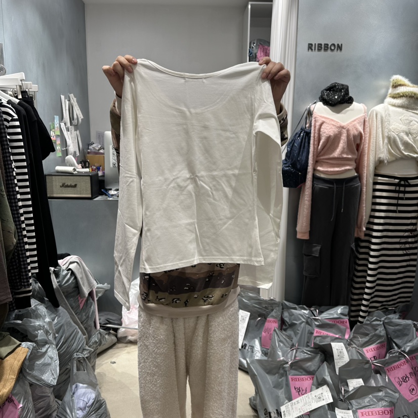 RIBBON東大門㊣代購女士新品25秋冬真品推薦人氣時尚長袖T恤RIBBON長袖T恤