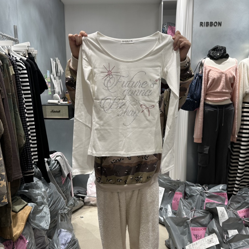 RIBBON東大門㊣代購女士新品25秋冬真品推薦人氣時尚長袖T恤RIBBON長袖T恤圖色4