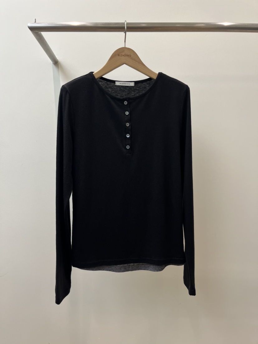 BLENDING-p東大門㊣代購女士新品休閑職業25秋冬長袖T恤紐扣BLENDING-p長袖T恤圖色3