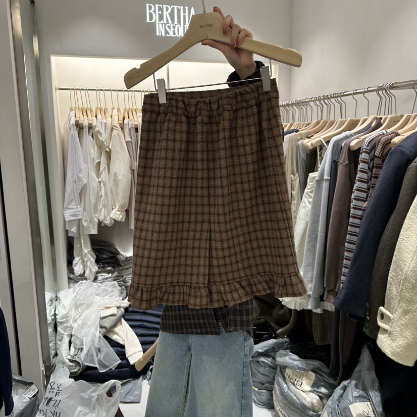 BERTHA韓國直郵㊣女裝新品人氣時尚職業25秋冬半身裙中短裙格紋BERTHA半身裙/中短裙