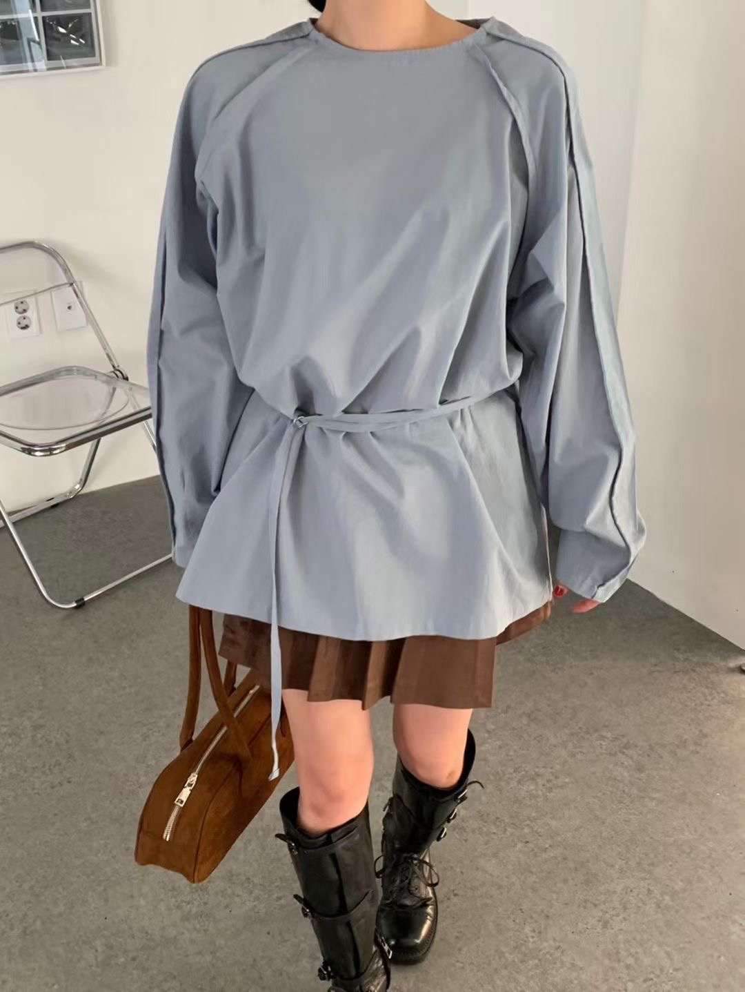 VICTORIA東大門㊣代購女裝新品人氣職業25秋冬襯衫蕾絲衫腰帶VICTORIA襯衫/蕾絲衫圖色1