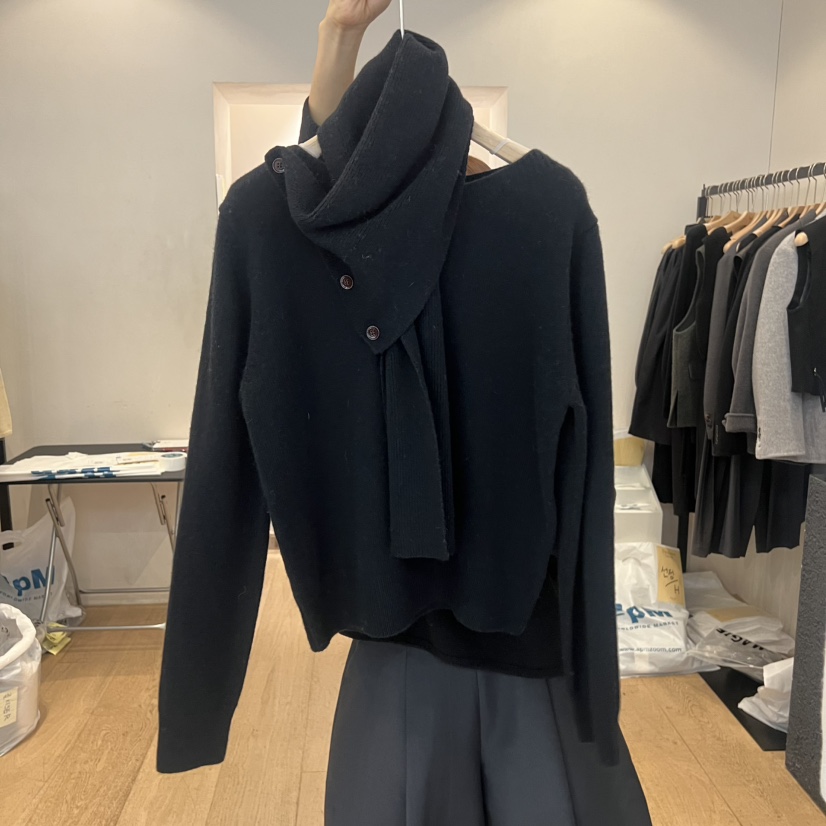 LA MAGIE FEMME韓國代購㊣女士新款時尚熱賣毛衣含圍巾紐扣Lamagie Femme毛衣圖色4