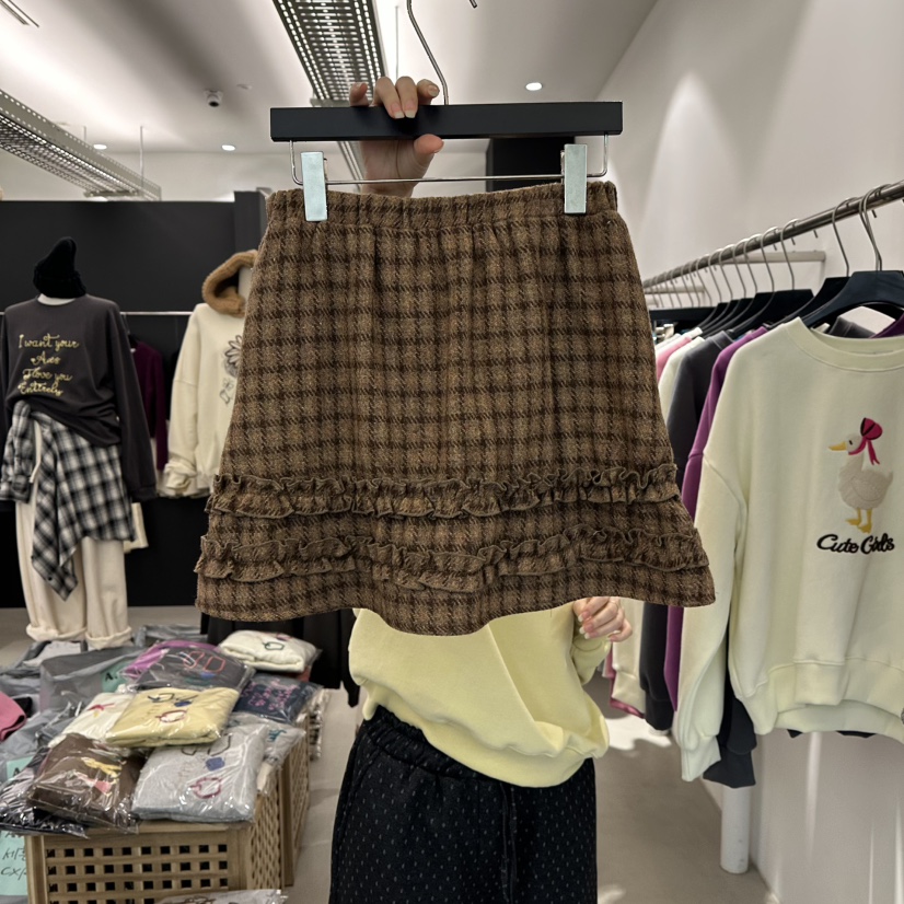 A.CES韓國直郵㊣女士新款時尚25秋冬人氣真品職業短裙格紋A.CES短裙圖色2
