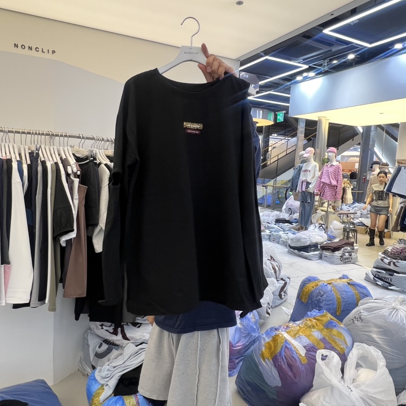 NON CLIP東大門㊣實拍女裝新款休閑推薦熱賣真品長袖T恤開衩NON CLIP長袖T恤