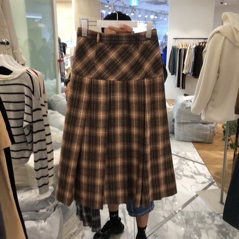 ALMOND東大門㊣實拍女士新品真品推薦職業半身裙中短裙格紋ALMOND半身裙/中短裙