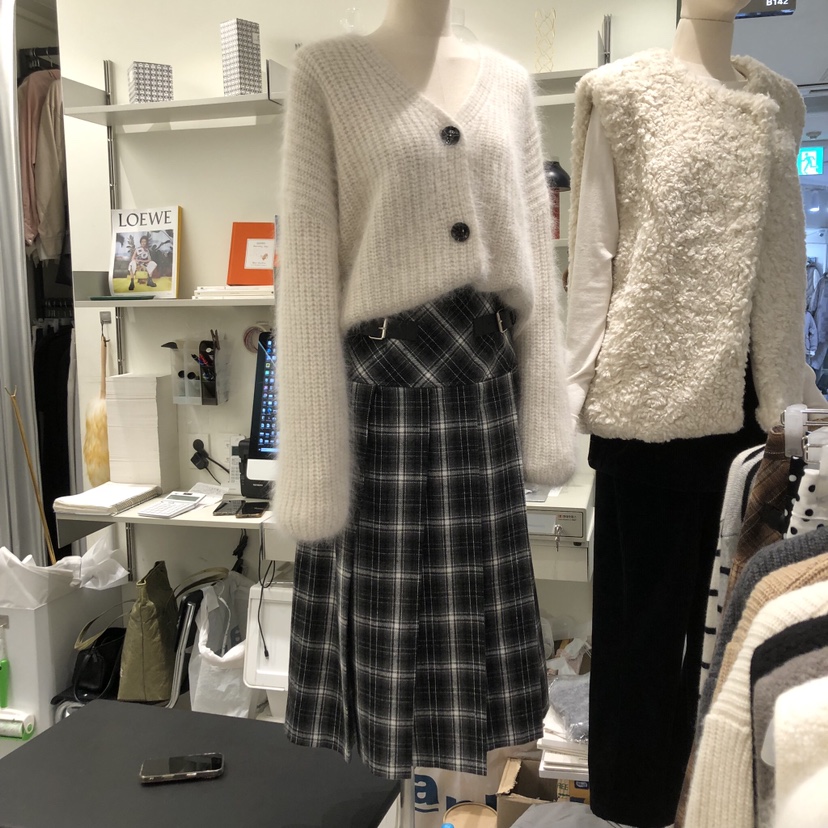 ALMOND東大門㊣實拍女士新品真品推薦職業半身裙中短裙格紋ALMOND半身裙/中短裙