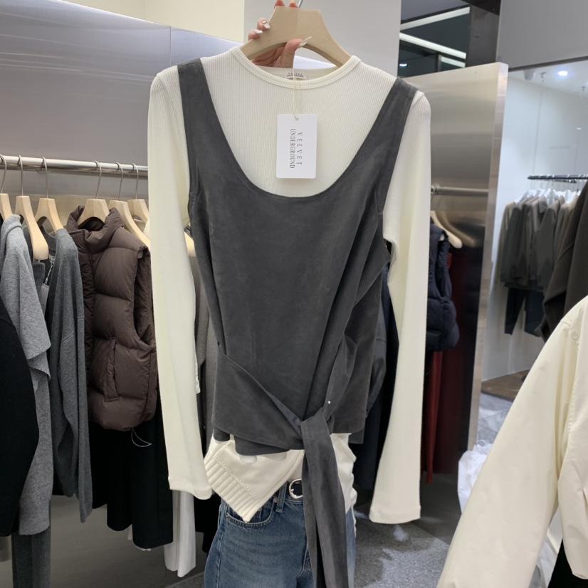 VELVET UNDERGROUND韓國代購㊣女裝新品時尚吊帶背心不含內搭絨面革VELVET UNDERGROUND吊帶/背心圖色2