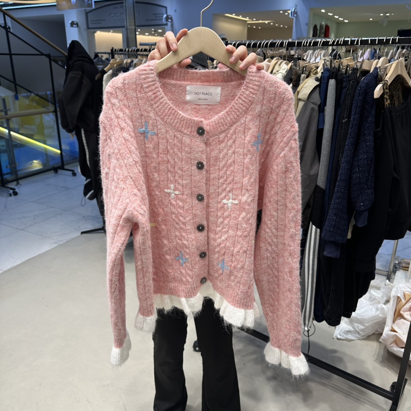 HOT PLACE韓國代購㊣女士新品休閑真品職業時尚毛衣刺繡開衫HOT PLACE/DREAM GIRIS毛衣圖色1