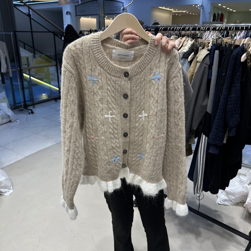 HOT PLACE韓國代購㊣女士新品休閑真品職業時尚毛衣刺繡開衫HOT PLACE/DREAM GIRIS毛衣圖色4