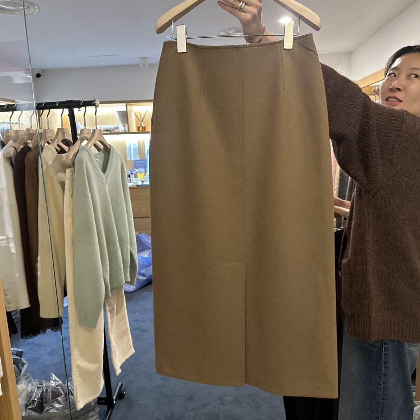 ROUNDER韓國代購㊣女士新款時尚25秋冬休閑人氣職業長裙羊毛ROUNDER長裙
