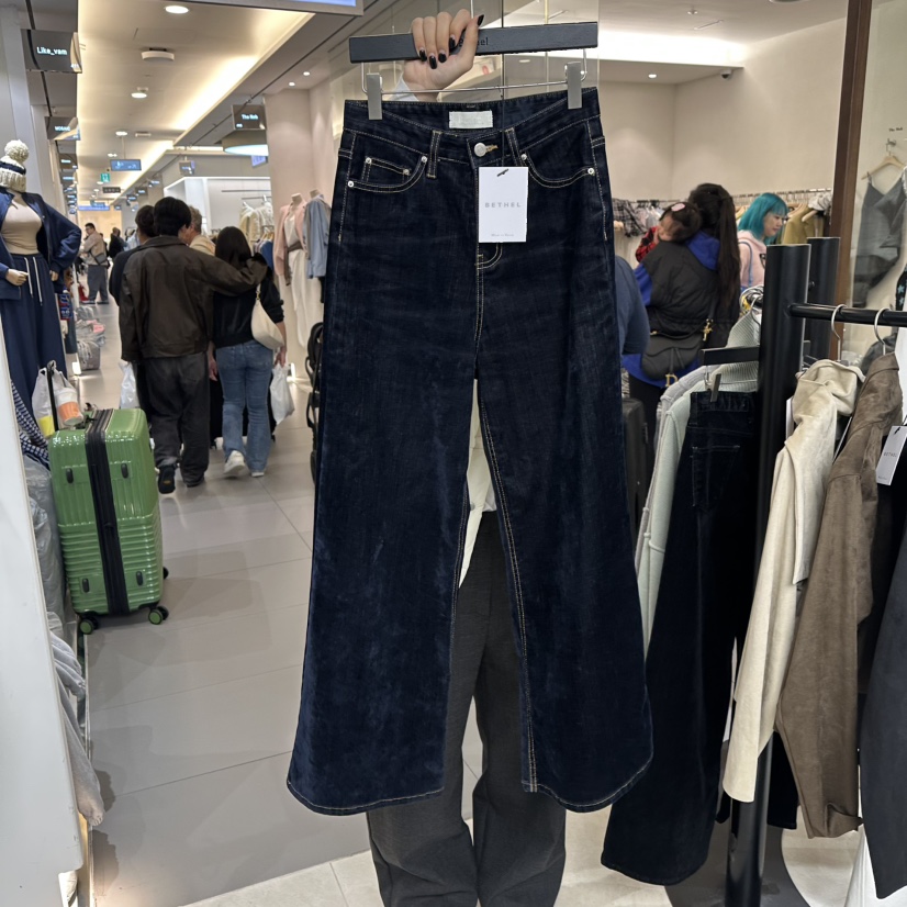 BETHEL韓國代購㊣女士新款真品職業推薦人氣休閑牛仔褲天鵝絨BETHEL牛仔褲