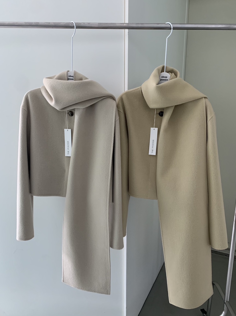 SHOP POSTER韓國代購㊣女裝新款職業時尚休閑短款大衣圍巾SHOP_POSTER短款大衣