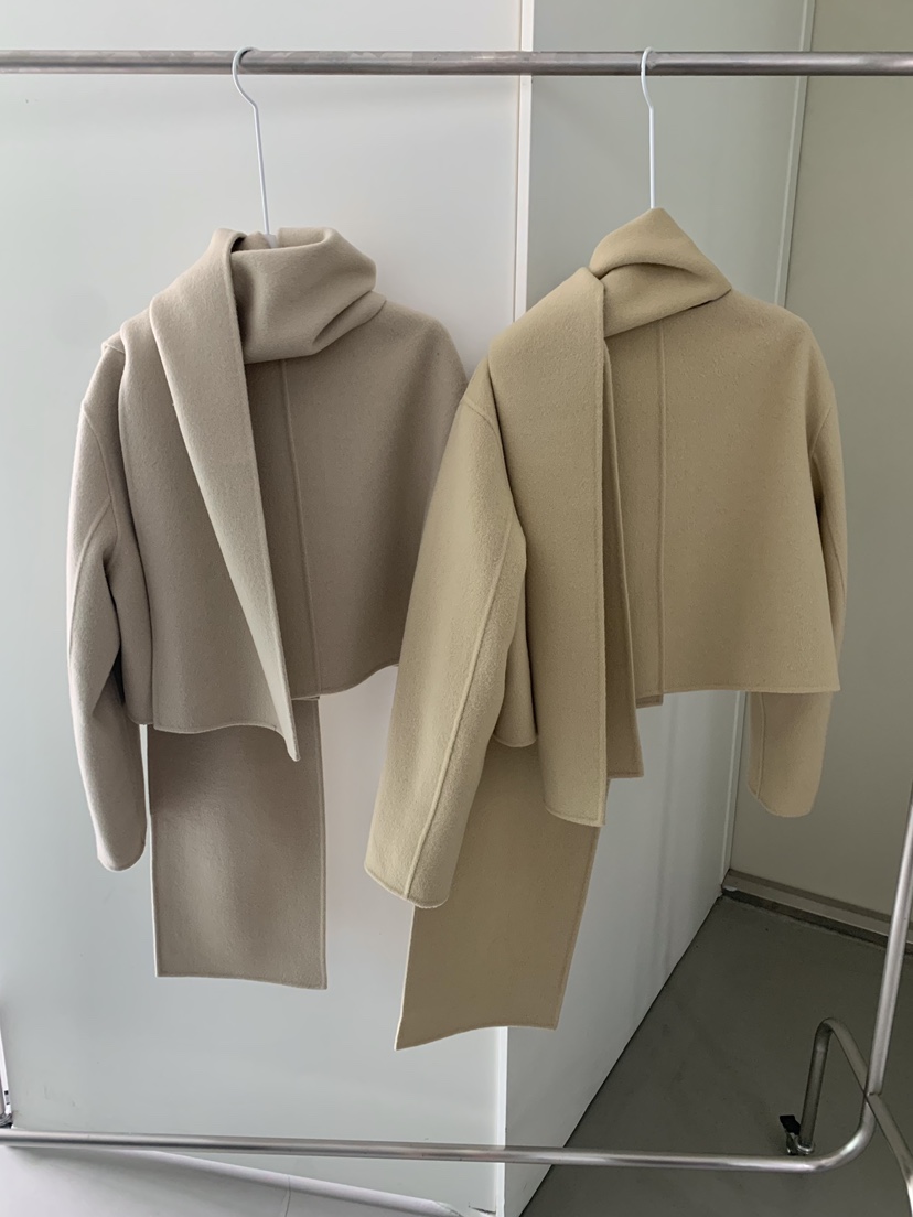 SHOP POSTER韓國代購㊣女裝新款職業時尚休閑短款大衣圍巾SHOP_POSTER短款大衣
