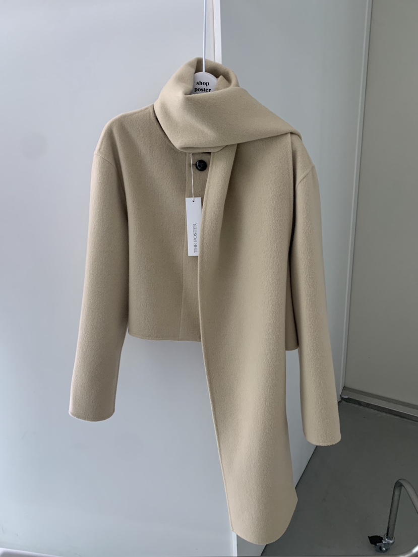 SHOP POSTER韓國代購㊣女裝新款職業時尚休閑短款大衣圍巾SHOP_POSTER短款大衣圖色2