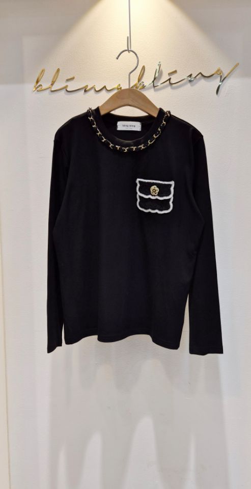BLING BLING-S東大門㊣代購女裝新品熱賣職業長袖T恤口袋BLING BLING-S長袖T恤圖色1