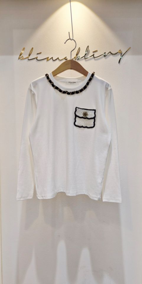 BLING BLING-S東大門㊣代購女裝新品熱賣職業長袖T恤口袋BLING BLING-S長袖T恤圖色2