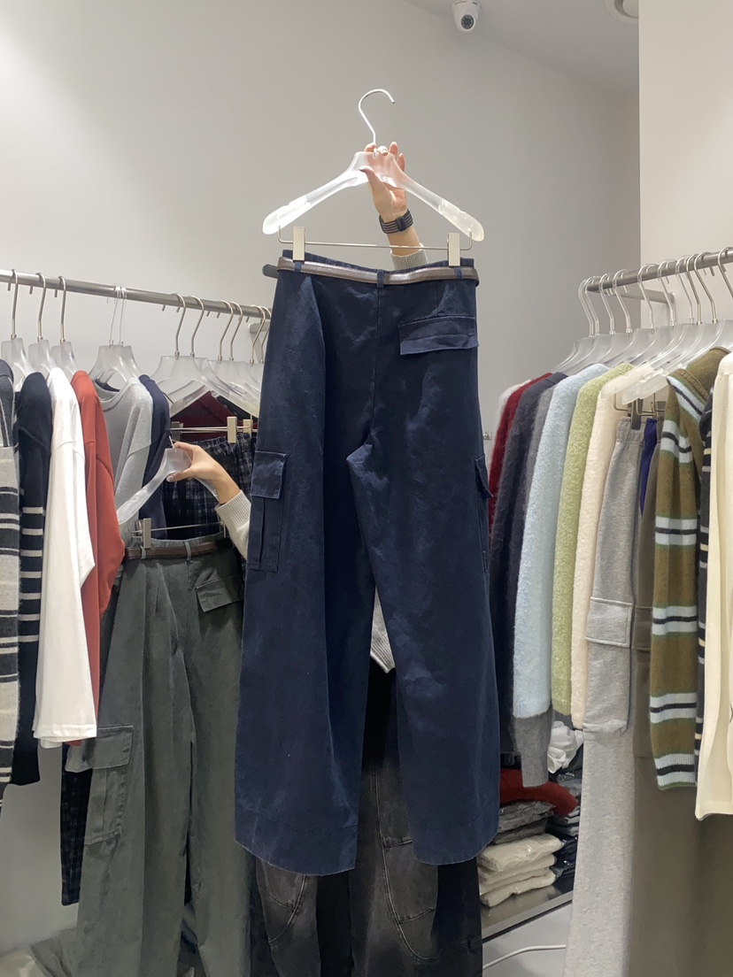 LOOKK韓國代購㊣女裝新款時尚真品熱賣25秋冬休閑褲含腰帶格紋LOOKK休閑褲