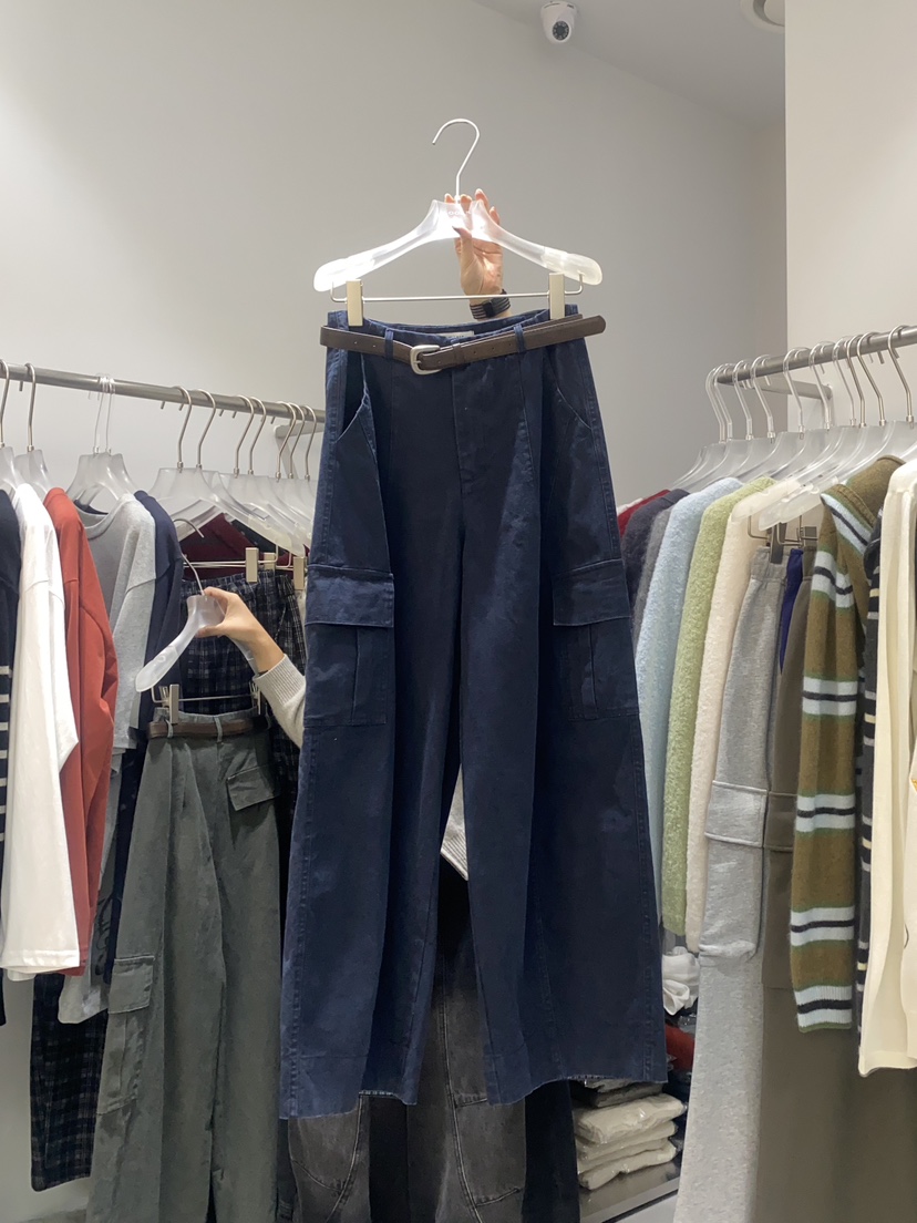 LOOKK韓國代購㊣女裝新款時尚真品熱賣25秋冬休閑褲含腰帶格紋LOOKK休閑褲